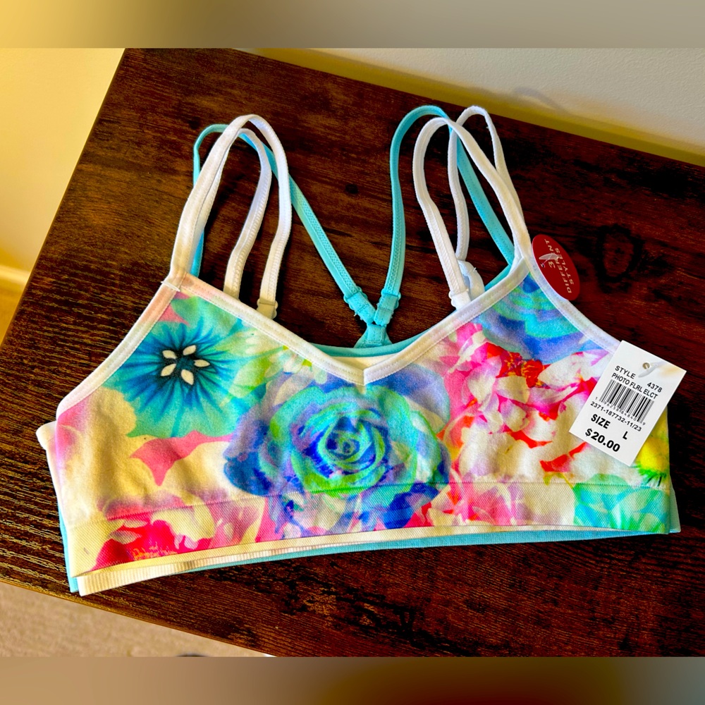 NWT Girls three piece bralette set. Sports bras. Size L. Three strap styles.